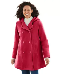 Женское двубортное пальто с капюшоном из флиса Within Woman Within, красный