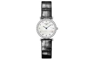 LONGINES Часы Jialan Collection Quartz Movement Women's Watch 24mm White Dial Stainless Steel Case Crocodile Leather Strap, White Dial