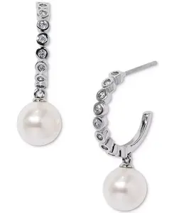 Серьги-Кольца с серебристым искусственным жемчугом и кубическим цирконием, 0,625 дюйма, эксклюзивно в Macy's Eliot Danori, silver