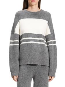 Свитер из смесовой шерсти с цветными блоками Theory, цвет Medium Heather Grey Ivory