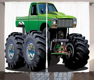 Штора ABAKUHAUS Cartoon Rustic, Монстр-пикап, для спальни, со сборками, петлями и крючками, 280 x 245 см, серо-зеленый Abakuhaus