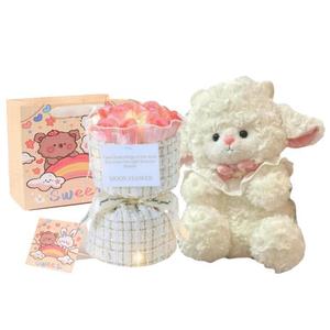 Милый креативный супер милый плюшевый игрушка ягненок с бантом, плюшевая кукла, высота 22 см MDH, розовый