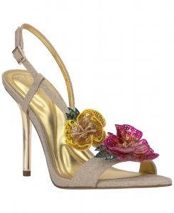 Женские босоножки на шпильке цвета слоновой кости с пайетками и цветами Jessica Simpson, Gold Glitter