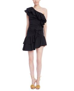 Женское платье-футляр на одно плечо с оборками Jewel Badgley Mischka, Black