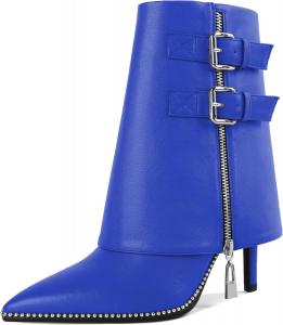 Женские сапоги Mettesally с отворотом, широкие, средней длины до икры, на высоком каблуке-кубике, расшитые бусинами, с молнией, с заостренным носком, женские ботильоны