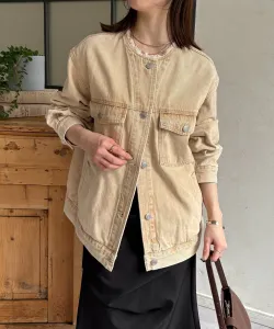 Джинсовая куртка без воротника с бахромой Thevon., цвет Beige