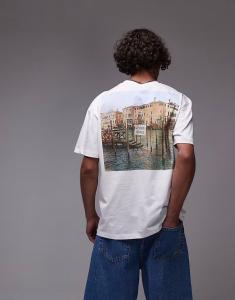 Футболка Topman премиум-класса свободного кроя с принтом гондолы спереди и сзади и вышивкой белого цвета