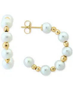 Маленькие серьги-кольца Effy из искусственного пресноводного жемчуга (4-1/2 мм) из 14-каратного желтого золота, 0,62 дюйма Effy Collection, gold