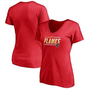 Женская красная футболка с логотипом Fanatics Calgary Flames размера плюс с v-образным вырезом Fanatics