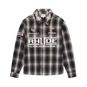 Рубашка Rhude Racing Logo Printed Checked Shirt, Black/Grey