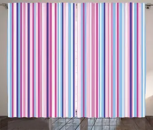 Шторы ABAKUHAUS в деревенском стиле, цветные полосы, универсальные, для гостиной, ленточное полотно с петлями и крючками, 280 x 225 см, нежно-розовый, небесно-голубой, фуксия Abakuhaus