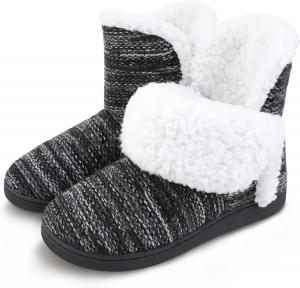 Женские комфортные теплые пушистые домашние сапожки MIXIN из искусственного меха с мягкой стойкой к памяти стелькой, на голенище, с антискользящей подошвой, для дома и улицы, Black