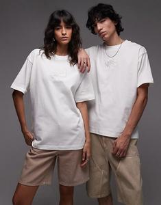 Футболка Vans с логотипом в тон цвета «blockbox» свободного кроя, бежевого цвета