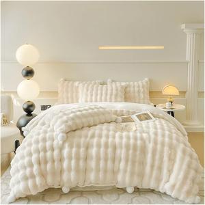 YUSIWOAL Комплект постельного белья двусторонний утолщенный искусственный кроличий мех бархатный флис однотонный плюш White