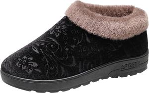 Женские зимние сапоги CsgrFagr Fashion, плоская подошва, противоскользящие, из замши с цветочным принтом, однотонные, плюшевые, без шнуровки для тепла и комфорта, высокие модные женские сапоги (черные, 7.5)