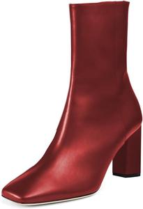 Женские ботильоны FOWT с квадратным носком, гладкой застежкой-молнией, на среднем блочном каблуке, удобные модные зимние туфли для вечеринок, размеры 4-16 US, Dark Red