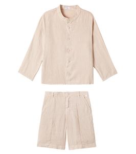 Комплект из льняной футболки и шорт Il Gufo, бежевый