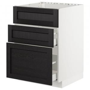 Базовая кабина с мойкой+3 фасада/2 ящика METOD/MAXIMERA IKEA, 60x60x80 см, цвет white/lerhyttan black stained