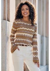 LASCANA Женский Открытый Вязаный Волнистый Полосатый Свитер, коричневый