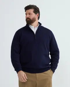 Джемпер мужской больших размеров с полуводолазкой, молнией, гладкий, из мериносовой шерсти Emidio Tucci, темно-синий