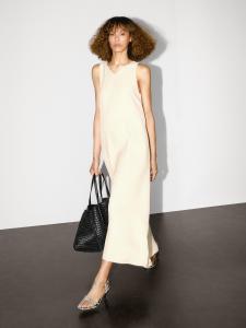 Длинное струящееся платье с V-образным вырезом Massimo Dutti, бледно-желтый