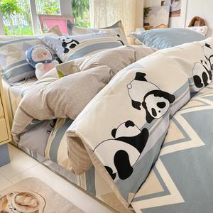 Yalu Комплект постельного белья из 4 предметов (простыня на резинке 180 см, пододеяльник 200х230 см), 100% хлопок, цвет Naughty Panda