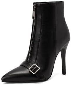 Модные женские ботильоны на шпильке с молнией, зауженным носком и пряжкой, женская обувь для работы, улицы и банкетов Generic, Black