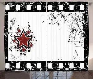 Шторы для кинотеатра ABAKUHAUS Rustic Cinema Curtain, Grunge Stripes Star, универсальные ленточные шторы для гостиной с петлями и крючками, 280 x 175 см, цвет: черный, белый, рубиновый Abakuhaus