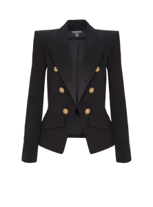 Жакет с шестью пуговицами из жаккарда с рисунком "крокодил" Balmain, черный