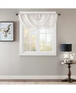 Украшенный водопадом ламбрекен из искусственного шелка «Елена» для спальни и кухни, подкладка и карман для одежды/задняя планка для окон гостиной, ширина 46 дюймов, длина 38 дюймов, белая штора с ламбрекеном Madison Park, white