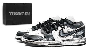 Jordan Air 1 Dark Ink противоскользящие износостойкие низкие детские баскетбольные кроссовки black white для подростков