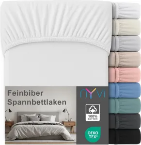 Простыня на резинке Deluxe из фланели для матрасов глубиной до 25 см - очень теплая и мягкая, 100% хлопок, не требует глажки, предварительная усадка, цвет: белый, размер: 90x200 см NYVI