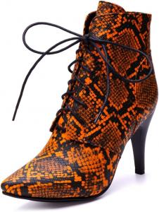 Женские модные ботильоны на высоком каблуке с острым носком, шнуровкой и шпилькой, зимние короткие ботинки JOEUSTY, Orange