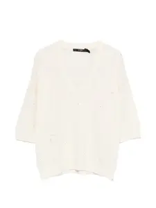 Топ с V-образным вырезом и пайетками Seventy, бежевый