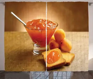 Штора ABAKUHAUS "Абрикосовый деревенский", сочный абрикосовый джем и хлеб, универсальные ленточные шторы для гостиной с петлями и крючками, 280 x 225 см, абрикосовый, жженый оранжевый Abakuhaus