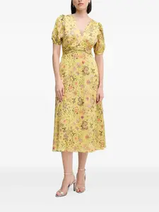 Платье миди с цветочным принтом и рукавами-фонариками Pedro Del Hierro, зеленый