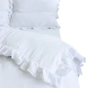 Комплект постельного белья из муслина с оборками: пододеяльник 220х200 см + 2 наволочки 70х80 см, белый EDANTI