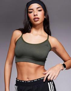 Бесшовный спортивный бюстгальтер Adidas Training с легкой поддержкой цвета хаки
