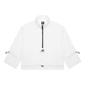 Куртка с логотипом и застежкой-молнией на половину длины, спортивная, тканая, воротник-стойка, белая куртка New Balance, белый