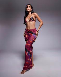 Пляжная юбка макси с абстрактным принтом из сетки South Beach в цвете маджента