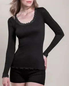 Женская плиссированная майка с длинными рукавами и кружевом по краям Vittoria B. Intimo, черный