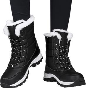 Женские зимние ботинки ZBYY, с меховой подкладкой, теплые зимние ботинки на шнуровке до середины голени, водонепроницаемые, противоскользящие, для прогулок на улице, черный