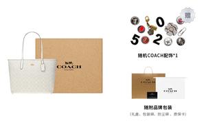 Городской холст с кожаной сумкой-тоут, шоппер, дамская сумка, плечевая сумка Tubas для женщин золото, мел и ледниково-белый COACH