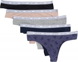 Женские классические хлопковые стринги Tommy Hilfiger с логотипом на поясе, упаковка 5 пар, Th Dot Grid Heather Grey/Black/Sky Captain/Balanced Beige/Monochrome Floral Crown Blue
