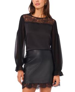 Женская блузка с длинными рукавами и кружевом спереди Vince Camuto, Rich Black