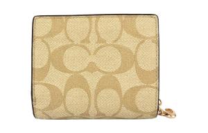 COACH Кошелек женский классический из прорезиненной ткани с гладкой кожаной картхолдером