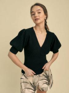 Топ с пышными рукавами из трикотажа FLORERE, Black