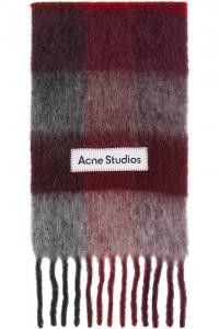 Acne Studios Шарф в красно-серую клетку с бахромой