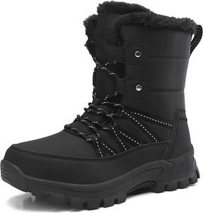 Женские водонепроницаемые теплые зимние ботинки для лыжного спорта, легкие, с антискользящей подошвой, теплые уличные ботильоны средней высоты Generic, Black
