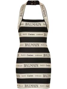 Balmain платье мини с жаккардовым логотипом, черный